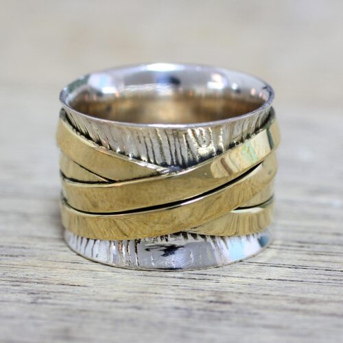 Indian Band Ring Hand Crafted of Sterling Silver and Brass, 'Serious Style'