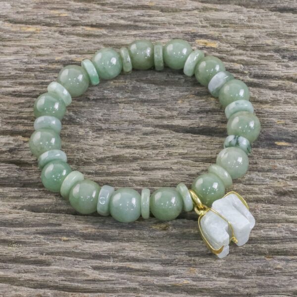 Jade Beaded Bracelet Handmade in Thailand with Elephant, 'Jade Elephant'
