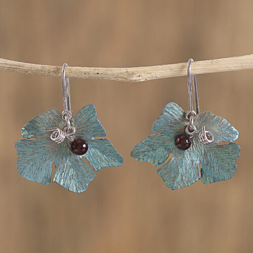 Leaf Motif Agate Dangle Earrings from Mexico, 'Vine'