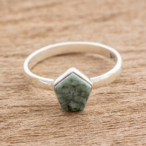 Light Green Jade Pentagon and Sterling Silver Cocktail Ring, 'Striking in Light Green'
