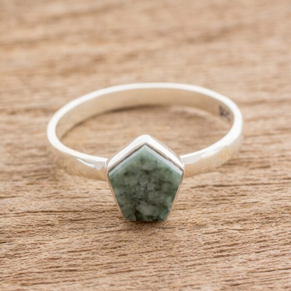 Light Green Jade Pentagon and Sterling Silver Cocktail Ring, 'Striking in Light Green'