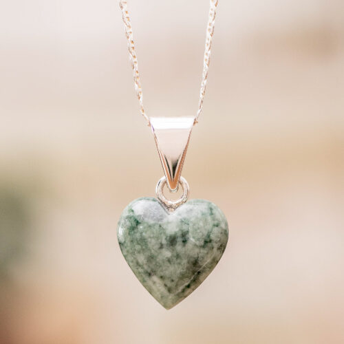 Light Green Jade Silver Heart Pendant Necklace Guatemala, 'Mayan Heart in Light Green'