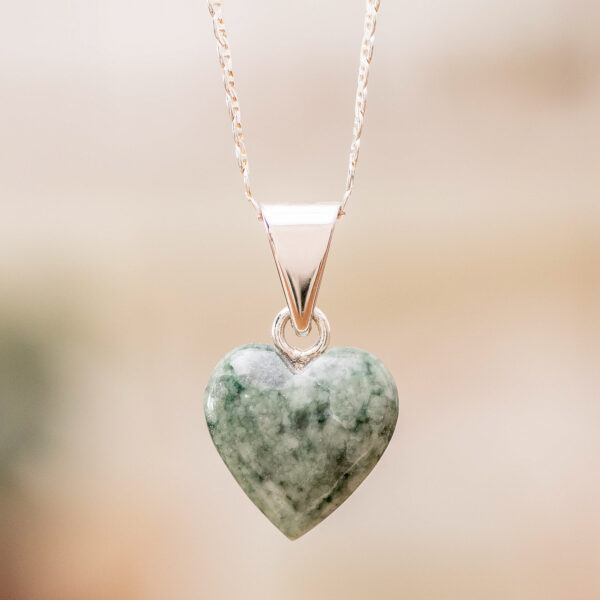 Light Green Jade Silver Heart Pendant Necklace Guatemala, 'Mayan Heart in Light Green'