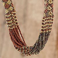 Long beaded torsade necklace, Gold and Bronze Harmony