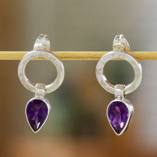 Modern Amethyst and Taxco Silver Earrings, 'New Era'