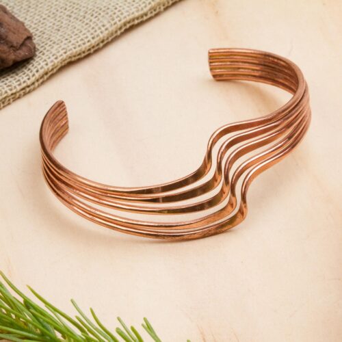 Modern Handcrafted Copper Cuff Bracelet from Mexico, 'Brilliant Waves'