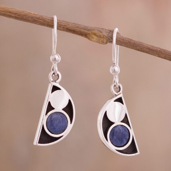 Modern Semicircle Sodalite Dangle Earrings from Peru, 'Blue Crescent Moon Phase'