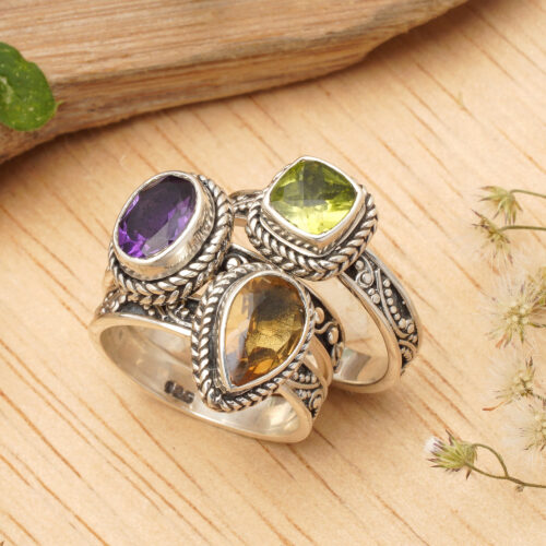 Multi-Gemstone Sterling Silver Stacking Rings (Set of 3), 'Perfect Prism'