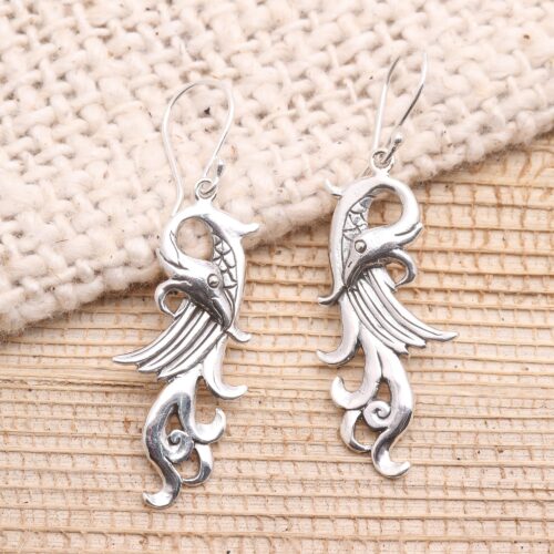 Mythical Bird Sterling Silver Dangle Earrings, 'Mythical Bird'