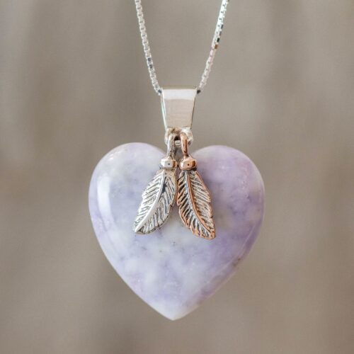 Natural Lavender Jade and Sterling Silver Heart Necklace, 'Lilac Heart'