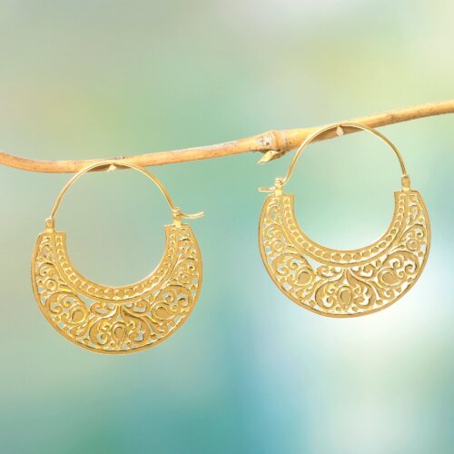 Ornate 22k Gold Vermeil Hoop Earrings from Indonesia, 'Garden of Eden'