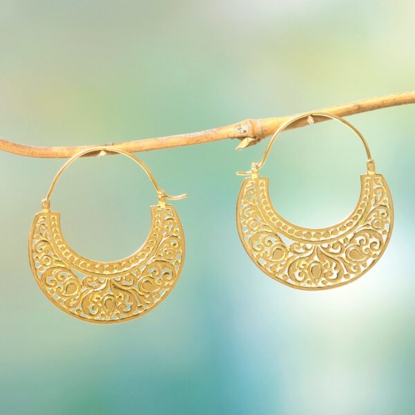 Ornate 22k Gold Vermeil Hoop Earrings from Indonesia, 'Garden of Eden'