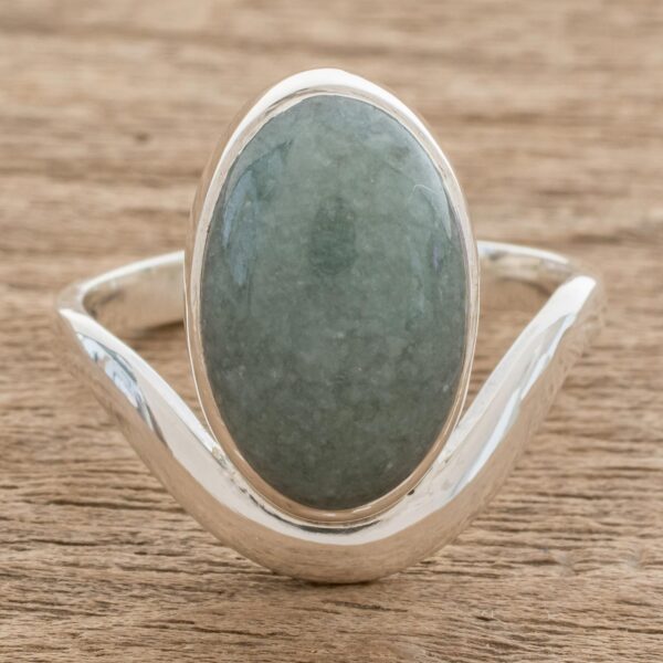 Oval Apple Green Jade Cocktail Ring from Guatemala, 'Mystery of the Earth'