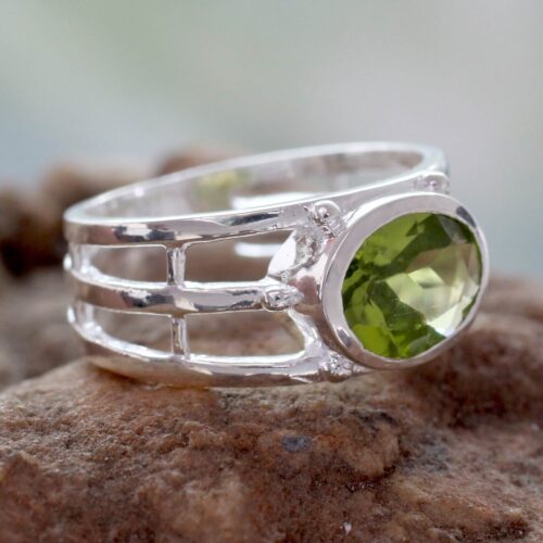 Peridot Ring Crafted of Sterling Silver, 'Forest Glow'