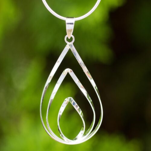 Polished Sterling 925 Fair Trade Pendant Necklace, 'Lotus Flame'