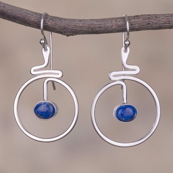Round Lapis Lazuli Dangle Earrings from Peru, 'Swirling Moons'