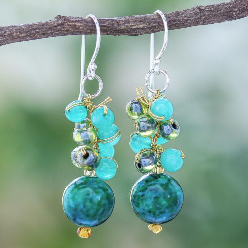 Serpentine and Quartz Dangle Earrings from Thailand, 'Full Circle'
