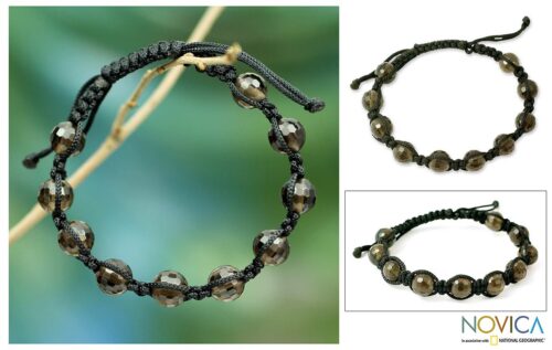 Smoky Quartz Shambhala-style Bracelet, 'Joyful Oneness'