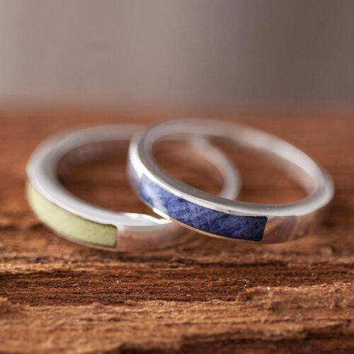 Sodalite and Serpentine Band Rings (Pair), 'Dual Enchantment'