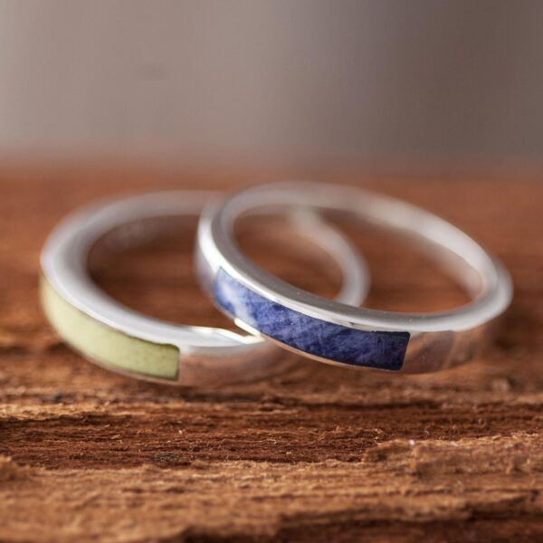 Sodalite and Serpentine Band Rings (Pair), 'Dual Enchantment'