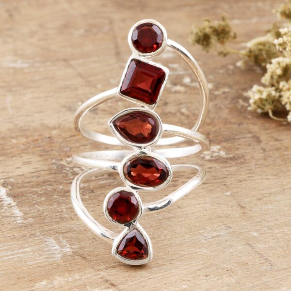 Sterling Silver and Garnet Cocktail Ring, 'Math Class'