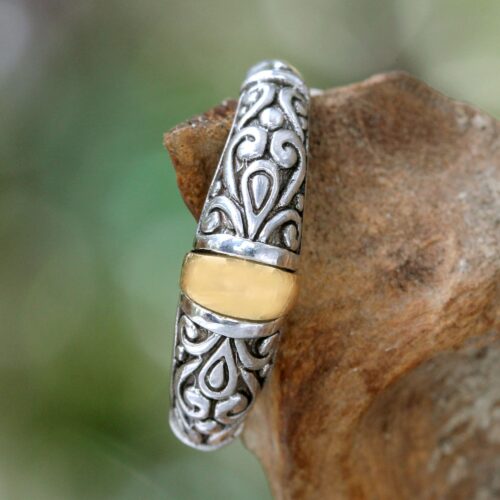 Sterling Silver and Gold Accent Ring, 'Balinese Twilight'