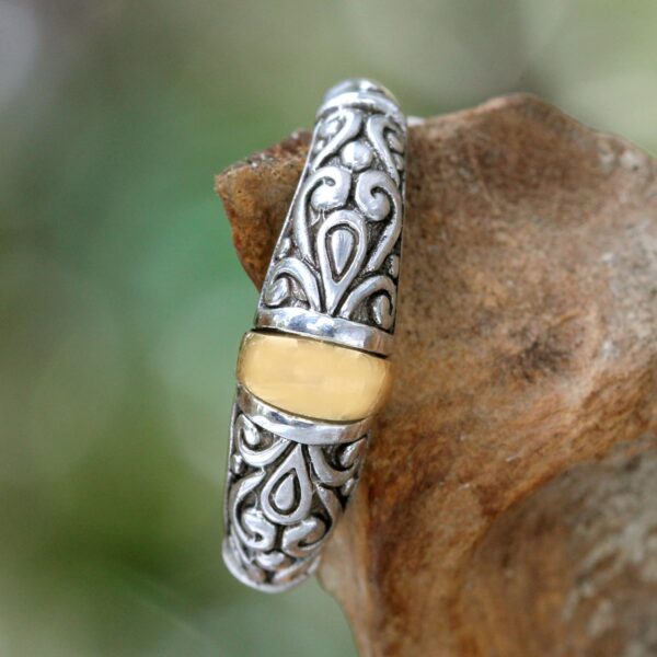 Sterling Silver and Gold Accent Ring, 'Balinese Twilight'