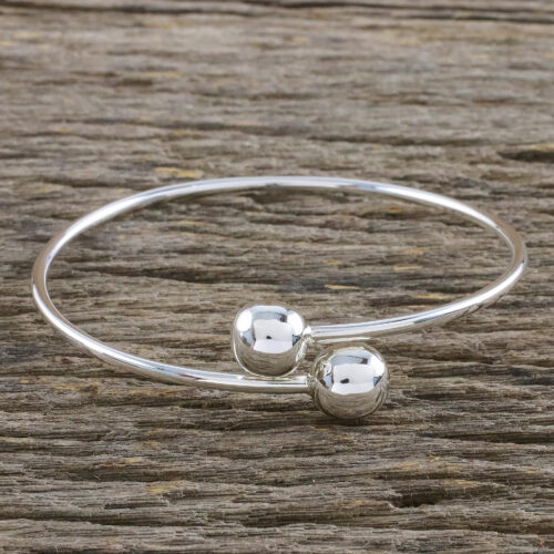 Sterling Silver Bangle Bracelet, 'Silver Friends'