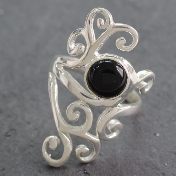 Sterling Silver Cocktail Ring with Black Onyx from India, 'Black Jasmine'