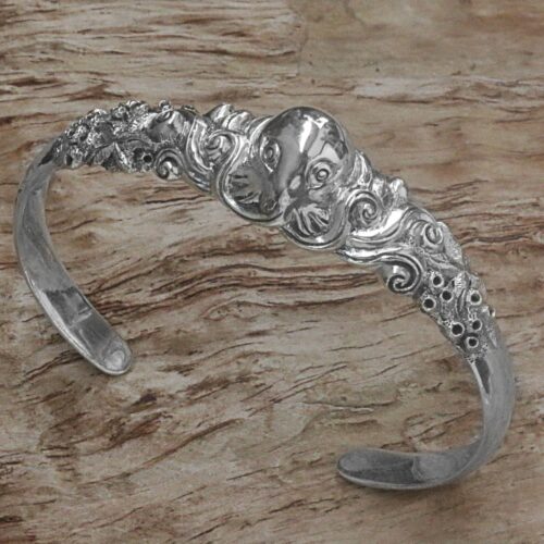 Sterling Silver Cuff Bracelet of an Octopus from Indonesia, 'Octopus of the Deep'