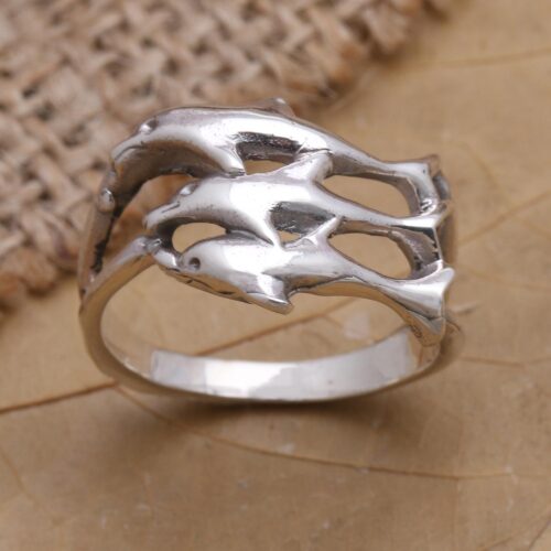 Sterling Silver Dolphin-Themed Cocktail Ring, 'Synchronized Swimmers'