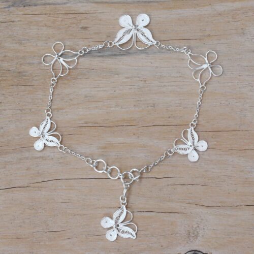 Sterling Silver Filigree Butterfly Bracelet Crafted in Java, 'Butterfly Sanctuary'