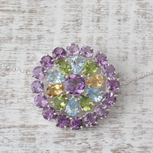Sterling Silver Gemstone Pendant Necklace from India, 'Glamour Burst'