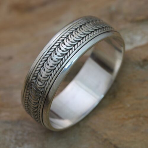 Sterling Silver Meditation Spinner Band Ring, 'Infinity Path'