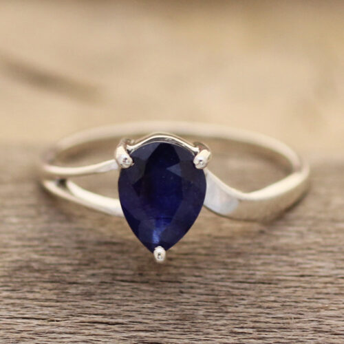 Sterling Silver Solitaire Ring with Beautiful Sapphire Stone, 'Blue Tiara'