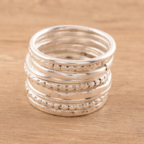 Sterling Silver Stacking Rings (Set of 9), 'Friendship Patterns'