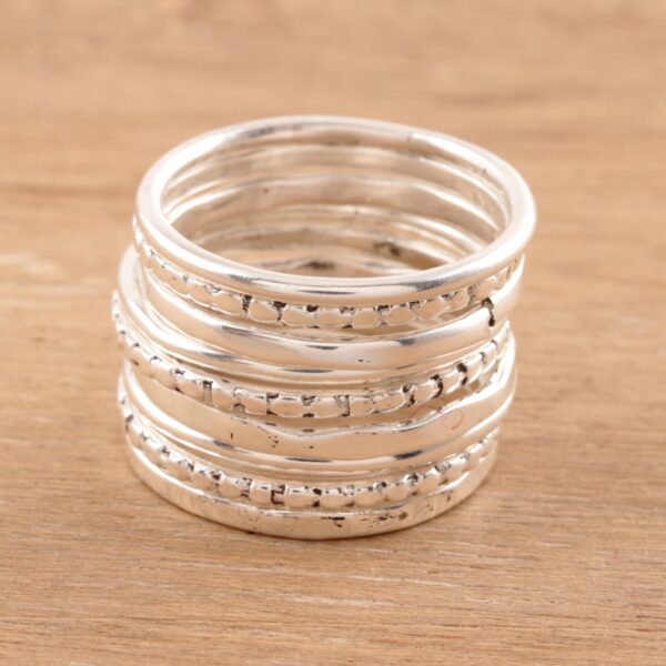 Sterling Silver Stacking Rings (Set of 9), 'Friendship Patterns'