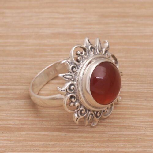 Sun Themed Carnelian and Sterling Silver Cocktail Ring, 'Universal Sun'