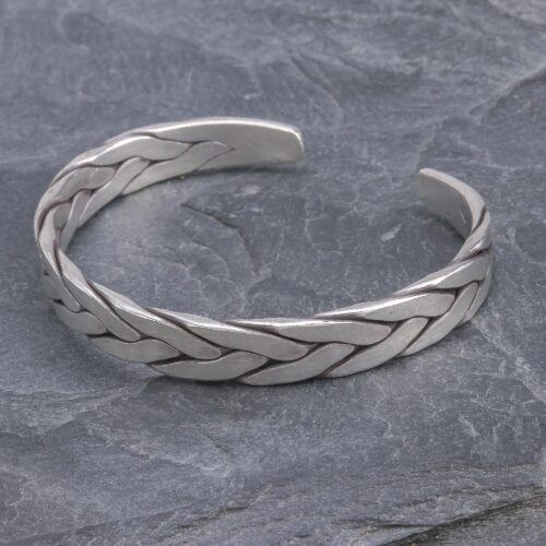 Thai Braided Sterling Silver Cuff Bracelet, 'Mountain Streams'