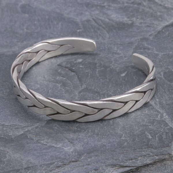 Thai Braided Sterling Silver Cuff Bracelet, 'Mountain Streams'