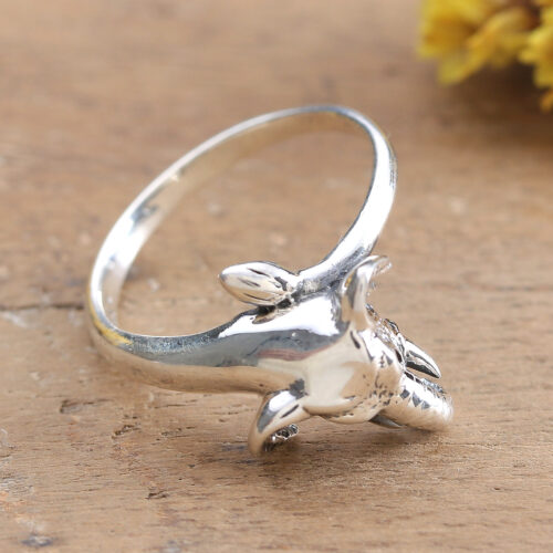 Traditional Elephant-Shaped Sterling Silver Cocktail Ring, 'Elephant Signature'