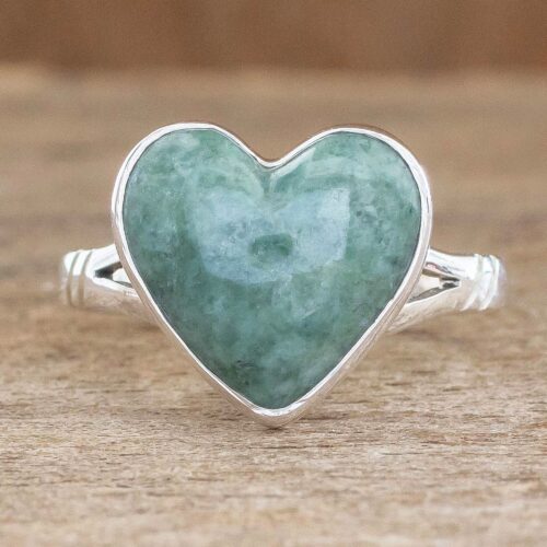 Unique Heart Shaped Sterling Silver Jade Cocktail Ring, 'Love Immemorial'