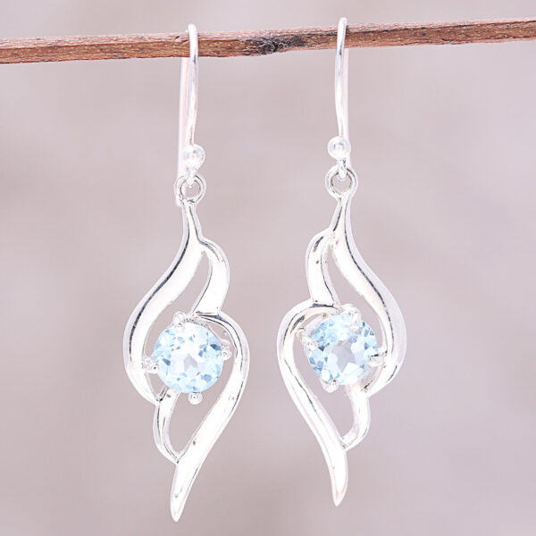 Wave Motif Blue Topaz Dangle Earrings from India, 'Dazzling Gleam'