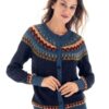 100 Alpaca Yoke Cardigan Sweater with Buttons From Peru 'Blue Andean Nordic'
