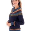 100 Alpaca Yoke Cardigan Sweater with Buttons From Peru 'Blue Andean Nordic'