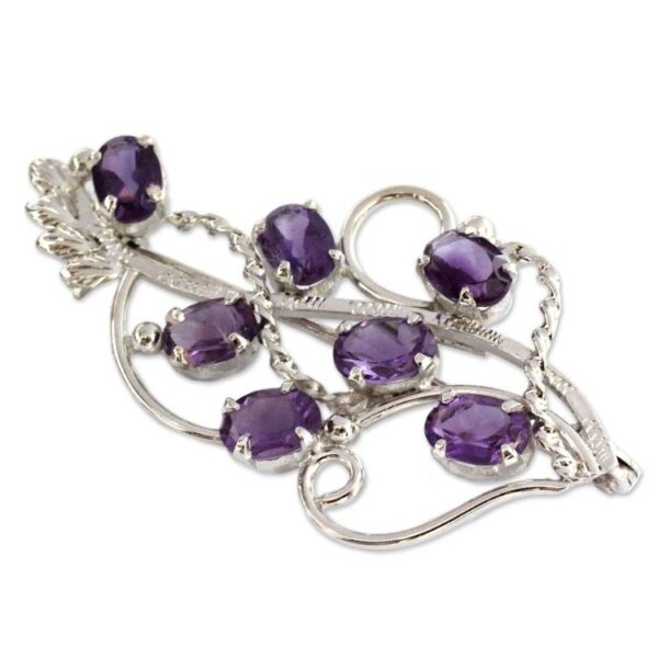 7 Carats Amethyst Sterling Silver Indian Brooch Pin 'Lilac Story'
