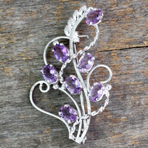 7 Carats Amethyst Sterling Silver Indian Brooch Pin 'Lilac Story' 7 Carats Amethyst Sterling Silver Indian Brooch Pin 'Lilac Story'