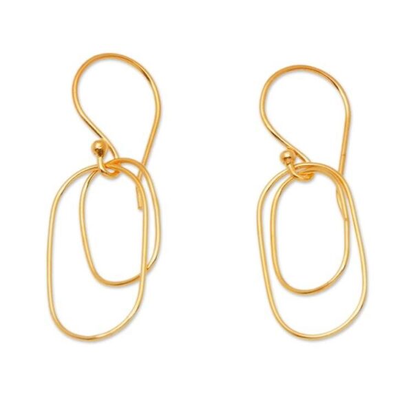 Abstract Geometric 18k Gold-Plated Brass Dangle Earrings 'Double Abstract'