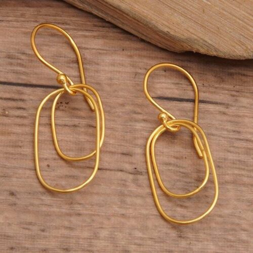 Abstract Geometric 18k Gold-Plated Brass Dangle Earrings 'Double Abstract' Abstract Geometric 18k Gold-Plated Brass Dangle Earrings 'Double Abstract'