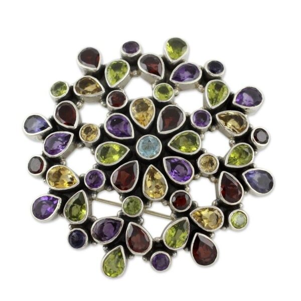 Amethyst Garnet Brooch Pin Blue Topaz Sterling Silver 'Summer Blossom' Amethyst Garnet Brooch Pin Blue Topaz Sterling Silver 'Summer Blossom'